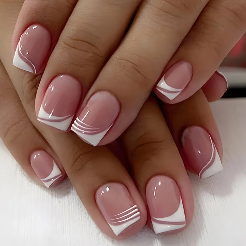 24 Pieces of White French Wearable Nails, Ice-Transparent Almond Nails, Fake Nail Patches, Simple Style Manicure, Finished Manicure
