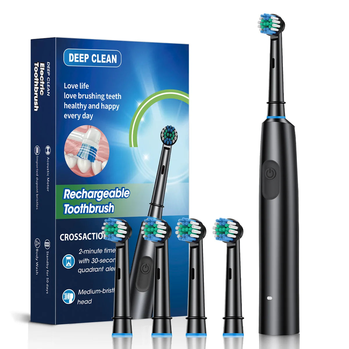 Rechargeable Electric Toothbrush Rotary Electric Tooth Brush for Adults Smart Tooth Brush Teeth Cleaner with 8 Soft Brush Heads