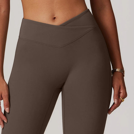 Gym Leggings Women High Waist Flared Pants Cross Waist Sport Tights Ladies Push Up Fitness Leggin Workout Clothes