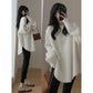 Women's Korean Fashion Simple Chic Oversized Knitted Sweater Solid O Neck Long Sleeve Pullover Tops Streetwear Irregular Jumpers