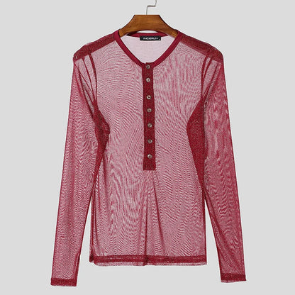 Fashion Well Fitting Tops INCERUN Men Sparkling Fabric T-shirts Male Personality Clubwear Hot Selling Thin Long Sleeved Camiseta