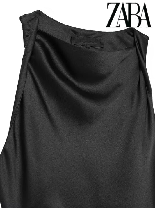 TRAF Women's Summer Sexy Sleeveless Slim Strapless Dress Elegant Silk Textured Long Dress Elegant Commuter Fashion Dresses