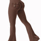 New women's casual flared yoga pants, training flared pants, high waisted work clothes, belt pocket sportswear