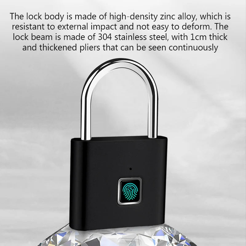 Keyless Smart USB Charging Fingerprint Lock Smart Padlock Waterproof Door Lock 0.3sec Unlock Portable Anti-theft Padlock Zinc