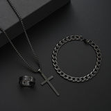 3 Pcs Stainless Steel Bracelet Necklace Ring for Men Women Retro Simple And Personalized Punk Hip Hop Jewelry Set Fashion Gifts