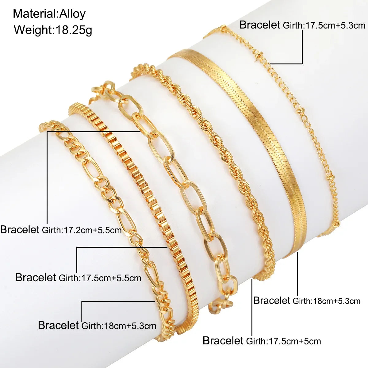 6Pcs Gold Color Bracelet Set Boho Retro Multilayer Thick Twist Cuban Chain Bracelet For Women 2024 Trendy Quality Jewelry Gifts