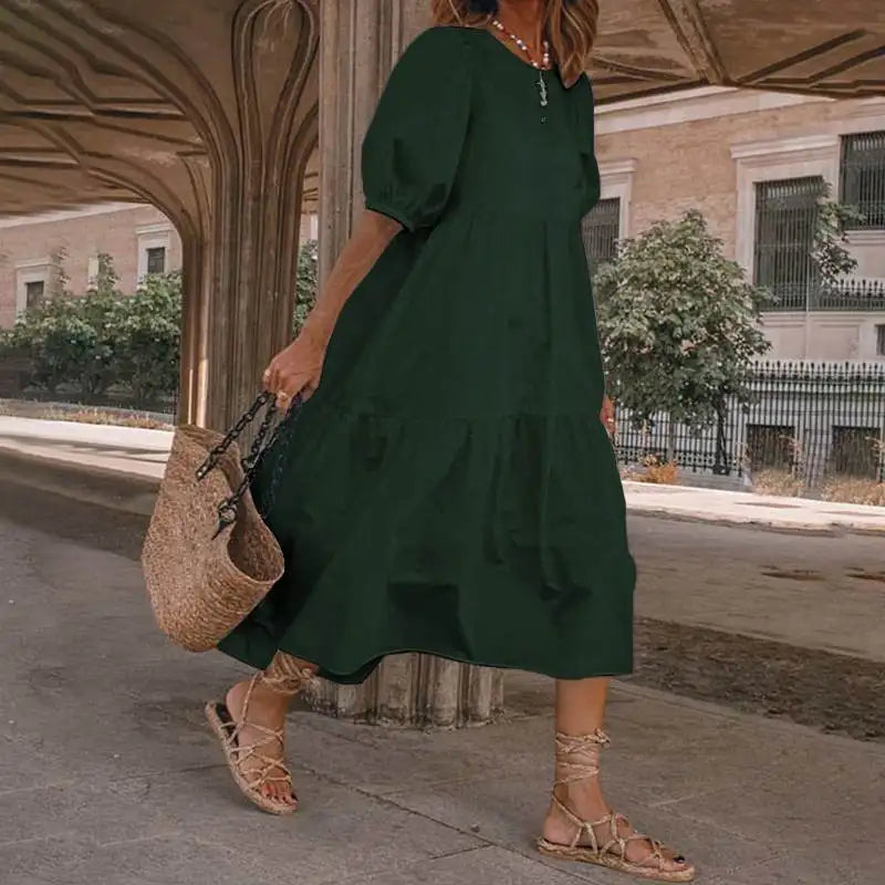 Vintage Loose Maxi Long Dress Summer Women O-Neck Half Lantern Sleeve Boho Party Beachwear Dresses ZYYX-1182