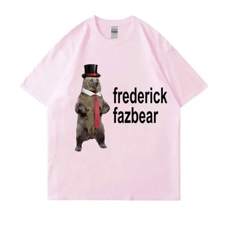 Frederick Fazbear The Fancy Bear Fnaf Tee Shirt Men Women Funny Meme Clothing T Shirt Pure Oversized Short Sleeve T-shirt