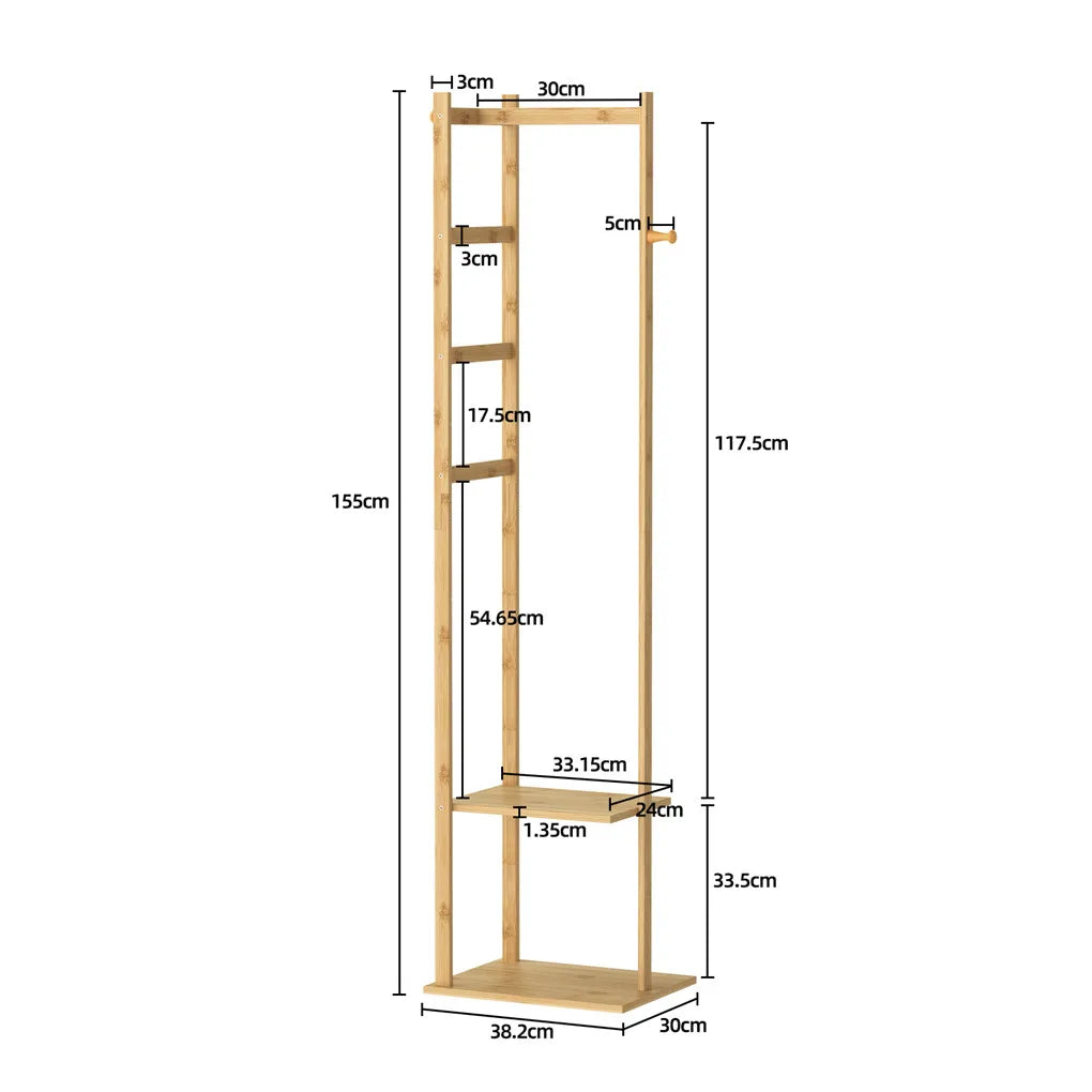 Bamboo Coat Stand Versatile Corner Coat Tree Storage Shelf with Rack  for Hallway Living Room Bedroom