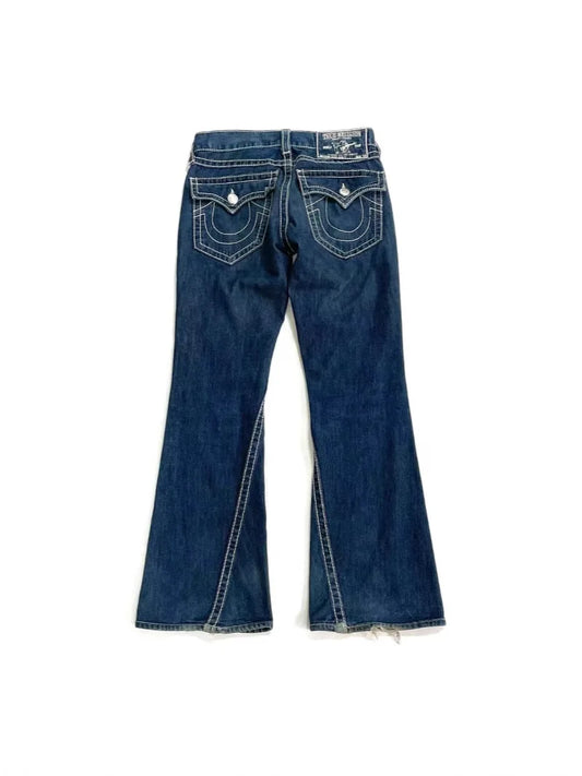 Vintage Buddha Jeans Y2K Men's Jeans Women's Pocket Embroidered Jeans Patch Leather Vintage Blue Jeans Loose Fit Jeans   pants