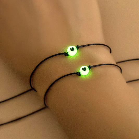 2Pcs/Set Pinky Promise Bracelets Friendship Couple Matching Bracelet Luminous Heart Bead Elastic Rope Valentine's Day Gifts
