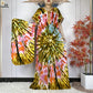 2024 New Style Short Sleeve African Dashiki Tie-dyed Cotton Abaya Caftan Lady Summer Maxi Islam Casual Dresses With Big Scarf