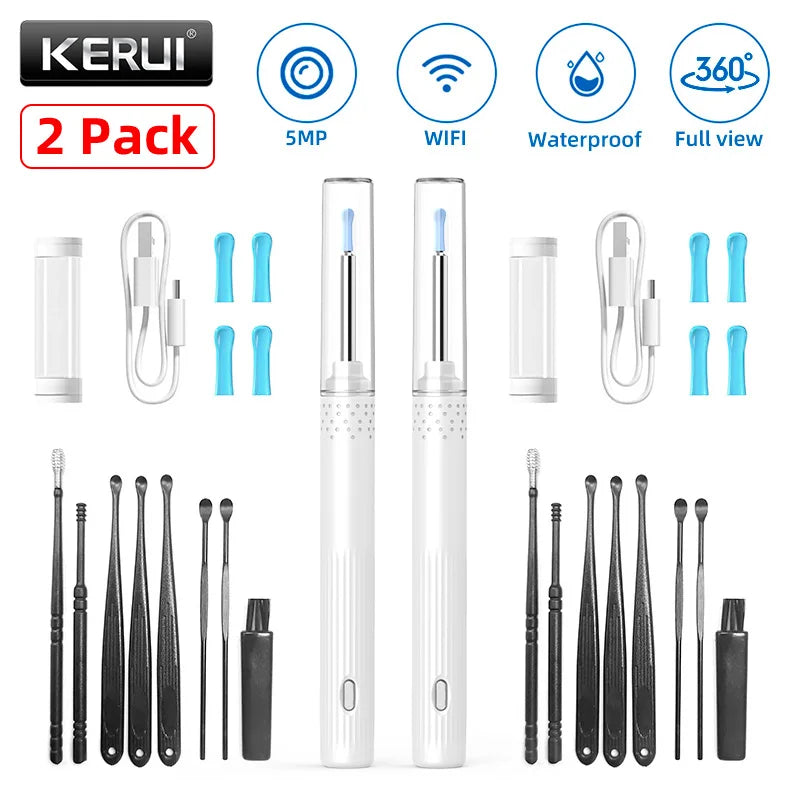 KERUI Smart Ear Wax Removal Ear Cleaner With Ear Cleaning Tool 5MP HD Camera Light Ear Wax Removal Kit Endoscope Otoscope