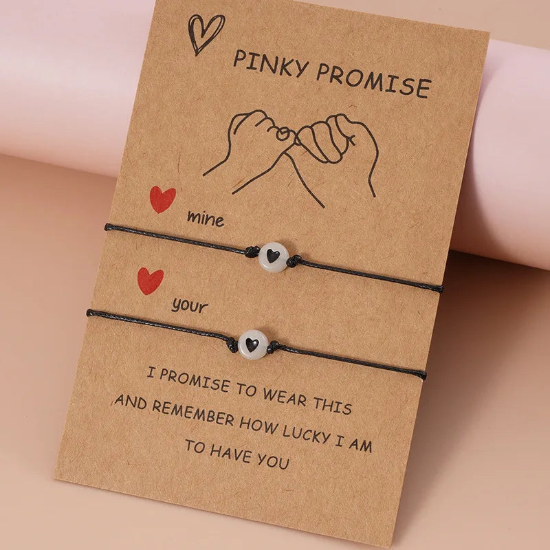 2Pcs/Set Pinky Promise Bracelets Friendship Couple Matching Bracelet Luminous Heart Bead Elastic Rope Valentine's Day Gifts