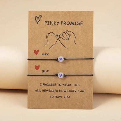 2Pcs/Set Pinky Promise Bracelets Friendship Couple Matching Bracelet Luminous Heart Bead Elastic Rope Valentine's Day Gifts