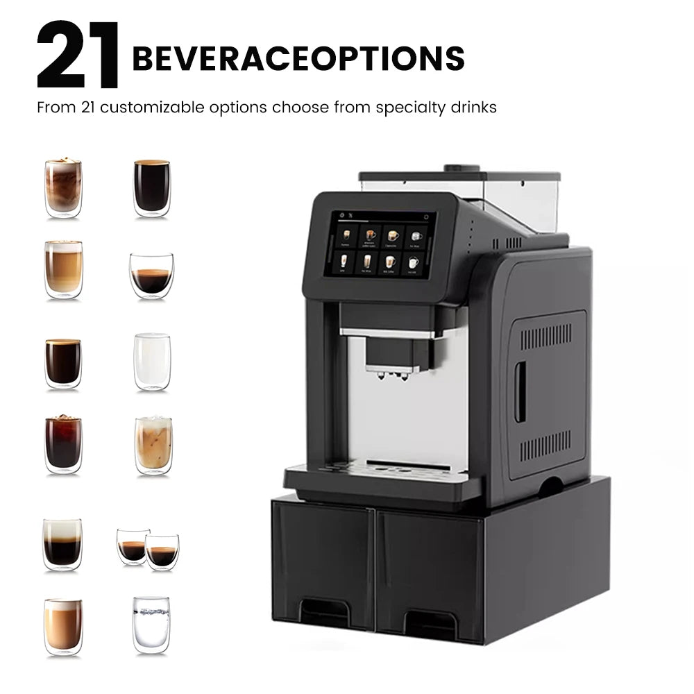 Mcilpoog WS817-Plus 7"colorful large screen Automatic Espresso Machine with Milk Frother,  21 Flavors for Home & Office