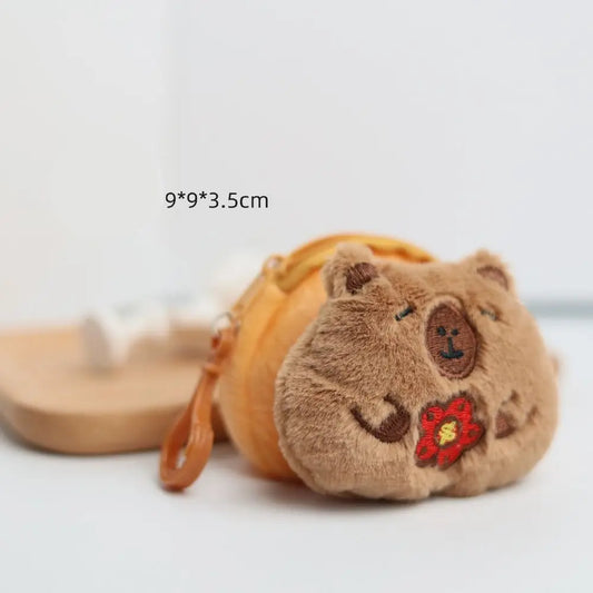 Creative Capybara Plush Coin Purse Keychain Cartoon Round Bags Pendant Funny Mini Headphones lipstick Headphone Storage Bag