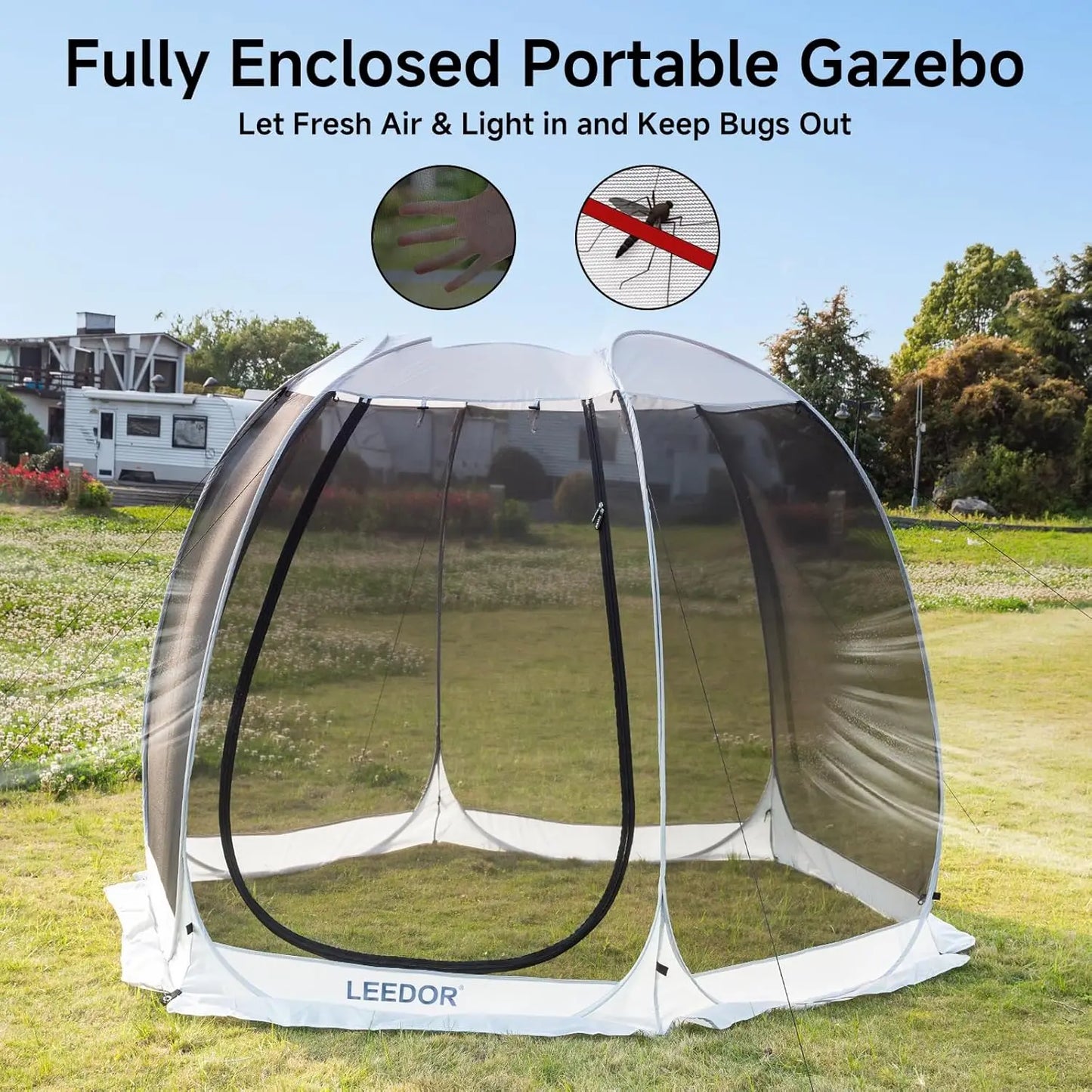 Pop Up Screen House, 6-10-15 Person Outdoor Screen Tent，Camping Screen Room with Carry BagScreened Gazebo with Mosquito Netting,