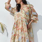 Fashion Print V-neck Women's Maxi Dresses Elegant Pleated Long Sleeve Loose Long Dress Female Summer Chic Casual Holiday Party