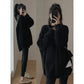 Women's Korean Fashion Simple Chic Oversized Knitted Sweater Solid O Neck Long Sleeve Pullover Tops Streetwear Irregular Jumpers