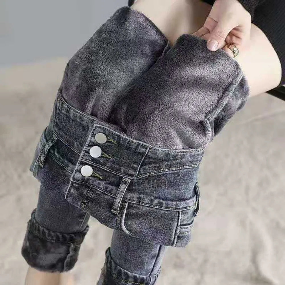 Women jeans Thick Velvet High Waist Skinny Jeans Jeans Winter Warm Plush Stretch Snow Jeans Lady Denim Pants women Trousers