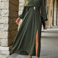 Plus Size Women's Plain V Neck Long Sleeve Split Casual Dresses Beach Holiday Maxi Women's Long Dresses