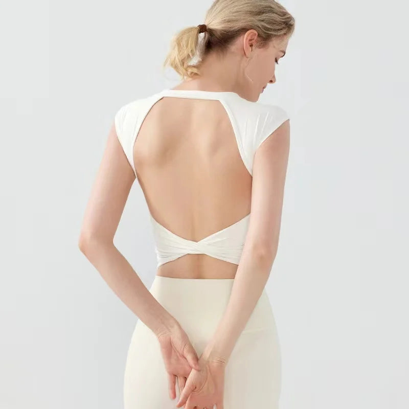 Sports Yoga Short Sleeve Fixed Chest Pad Sexy Backless Short Sports Quick-drying T-shirt Waist-retracting Slim and Fit Vest