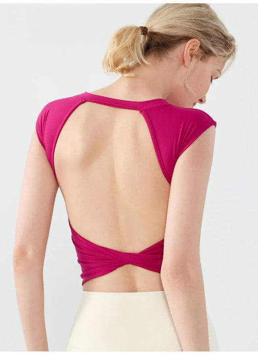 Sports Yoga Short Sleeve Fixed Chest Pad Sexy Backless Short Sports Quick-drying T-shirt Waist-retracting Slim and Fit Vest