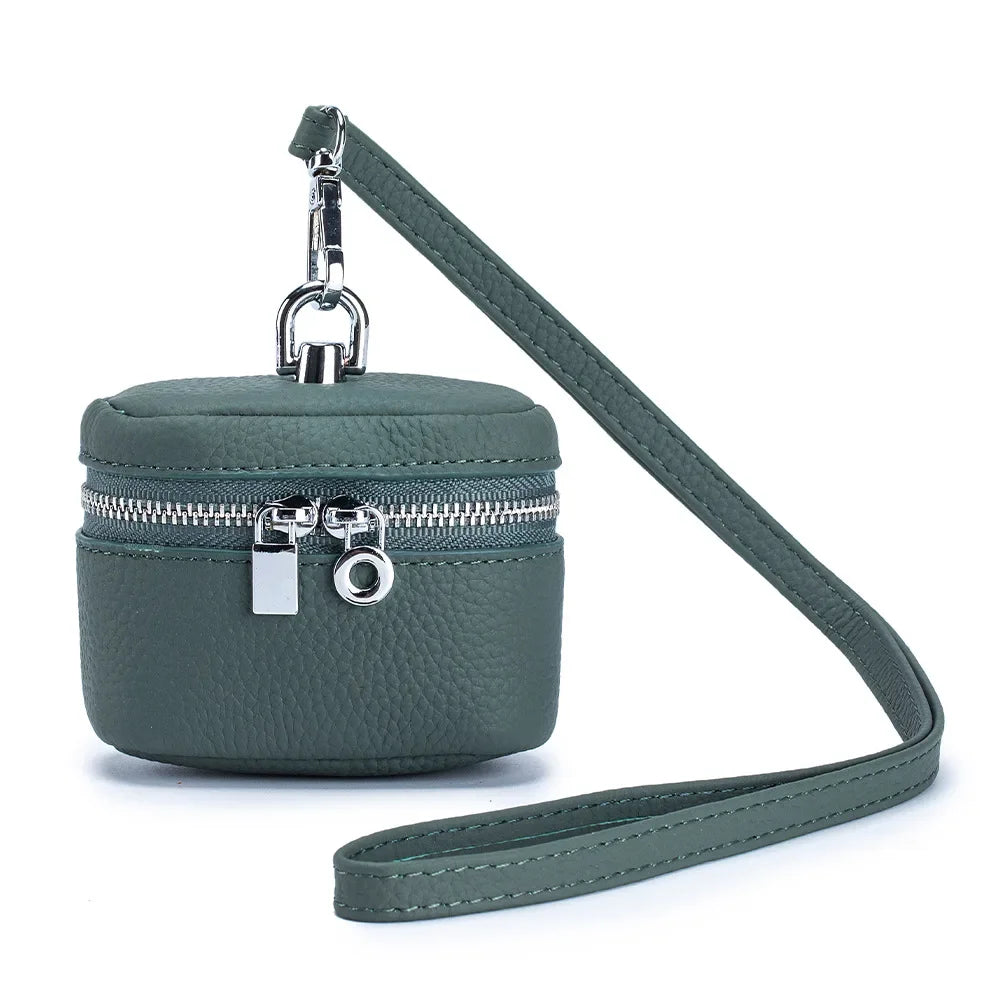 New Women's Genuine Leather Compact Halterneck Coin Purses Simple and Portable Makeup Storage Bag Mini Headphone Bags
