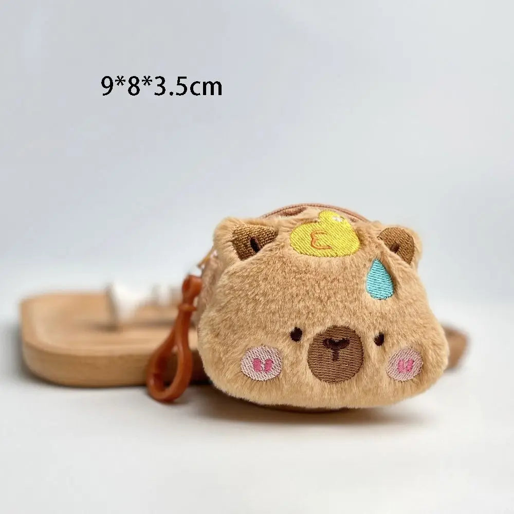 Kawaii Capybara Anime Plush Coin Purse Lovely Cartoon Round Bags Pendant Funny Mini Fashion Headphone Storage Bag