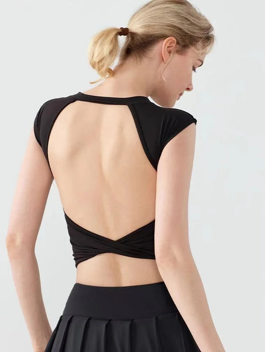Sports Yoga Short Sleeve Fixed Chest Pad Sexy Backless Short Sports Quick-drying T-shirt Waist-retracting Slim and Fit Vest