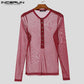 Fashion Well Fitting Tops INCERUN Men Sparkling Fabric T-shirts Male Personality Clubwear Hot Selling Thin Long Sleeved Camiseta