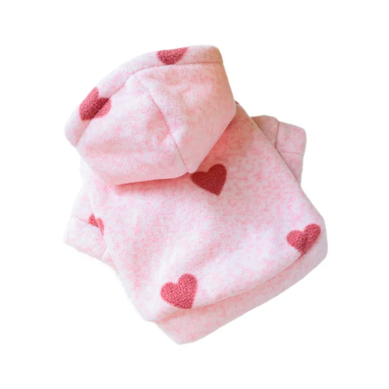 Pet Pink Love Hooded Sweatshirt Little Cat Base Coat Autumn Winter Love Hoodie Jacket Dog Clothes for Small Dogs Puppy Clothes