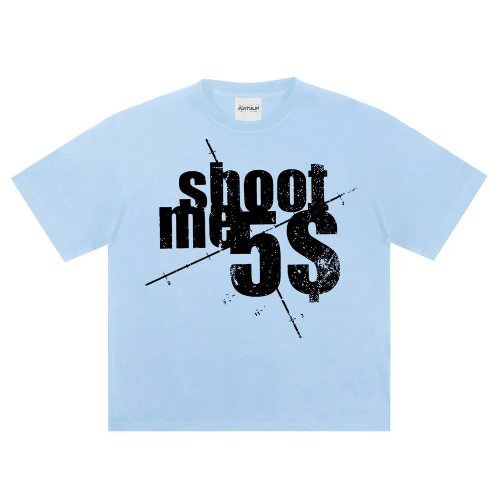 Harajuku Oversized Streetwear Men's Clothing SHOOTME5$ Graphic Print Tshirt Cotton Hip Hop Letter Short Sleeve Tops Tee Goth Y2k