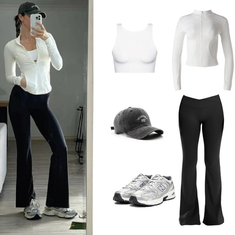 Gym Leggings Women High Waist Flared Pants Cross Waist Sport Tights Ladies Push Up Fitness Leggin Workout Clothes