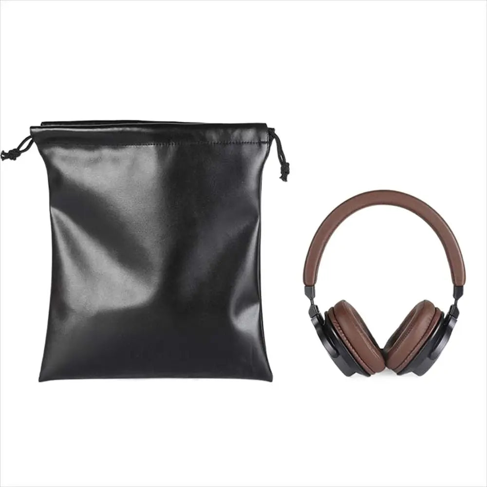 Travel PU Leather Headphone Bags Draw String Bag Black Headset Bag Dust-proof Earphone Cable Pouch Men Women