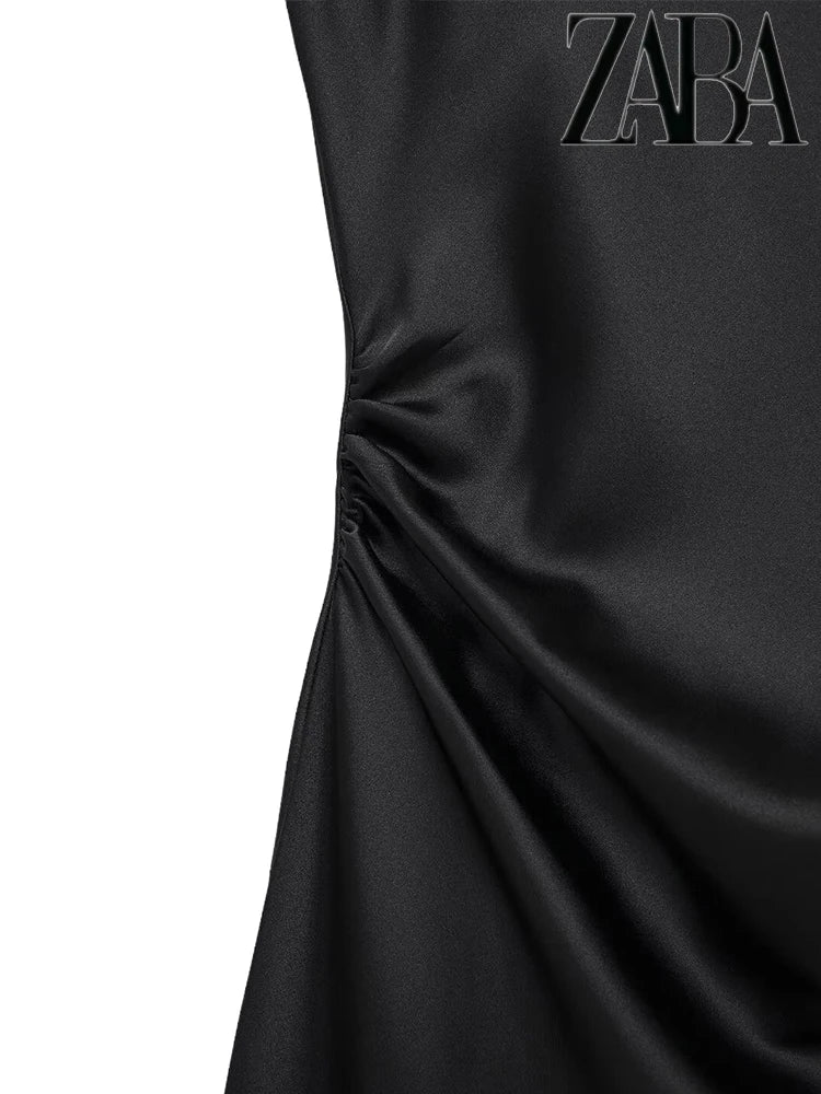 TRAF Women's Summer Sexy Sleeveless Slim Strapless Dress Elegant Silk Textured Long Dress Elegant Commuter Fashion Dresses