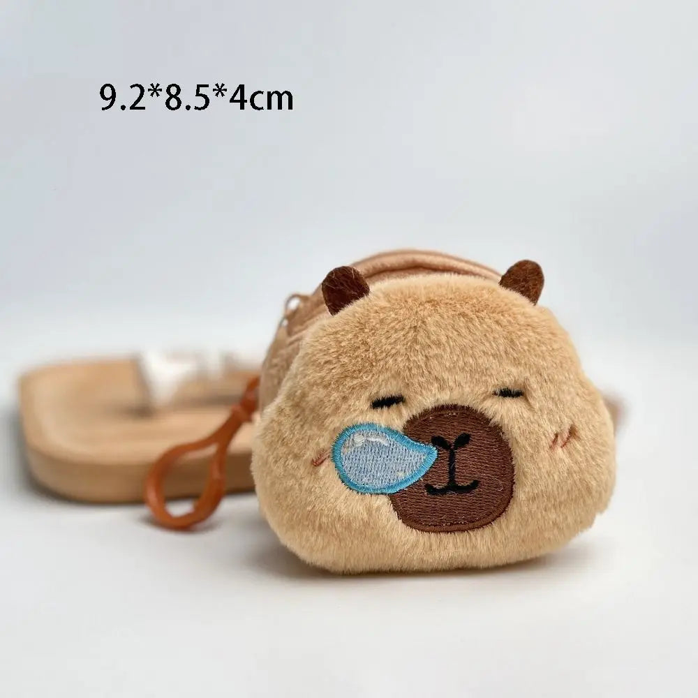 Creative Capybara Plush Coin Purse Keychain Cartoon Round Bags Pendant Funny Mini Headphones lipstick Headphone Storage Bag