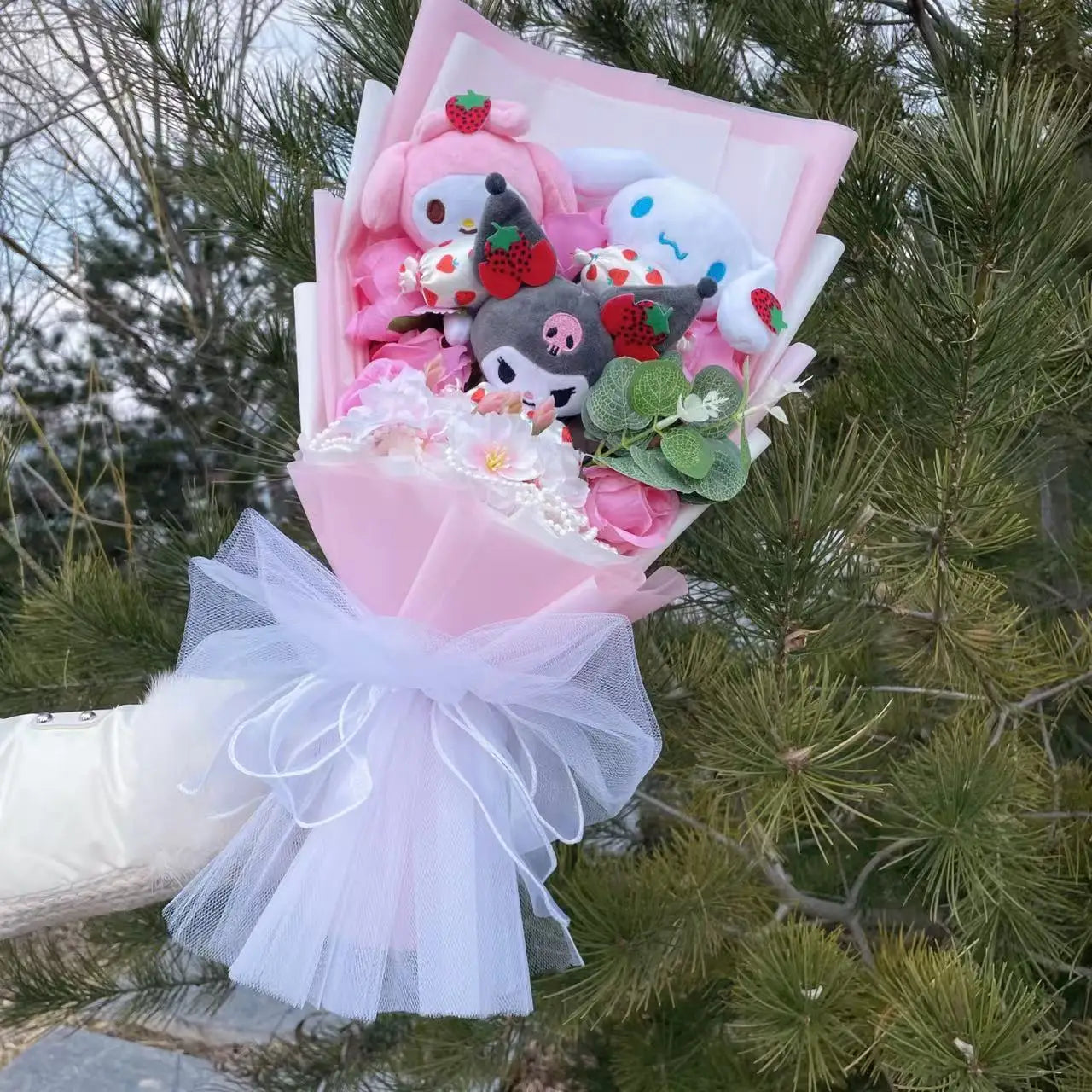 Christmas Gifts Cartoon Sanrio Plush Bouquet My Melody Kuromi Cinnamoroll Kt Cat Plush Doll Toy  Valentine Graduation Gifts
