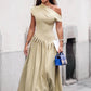 Elegant Long Dress Women Loose Skew Collar Sleeveless A Line Robe Female 2025 Spring Summer Solid Fashion High Waist Dress Lady