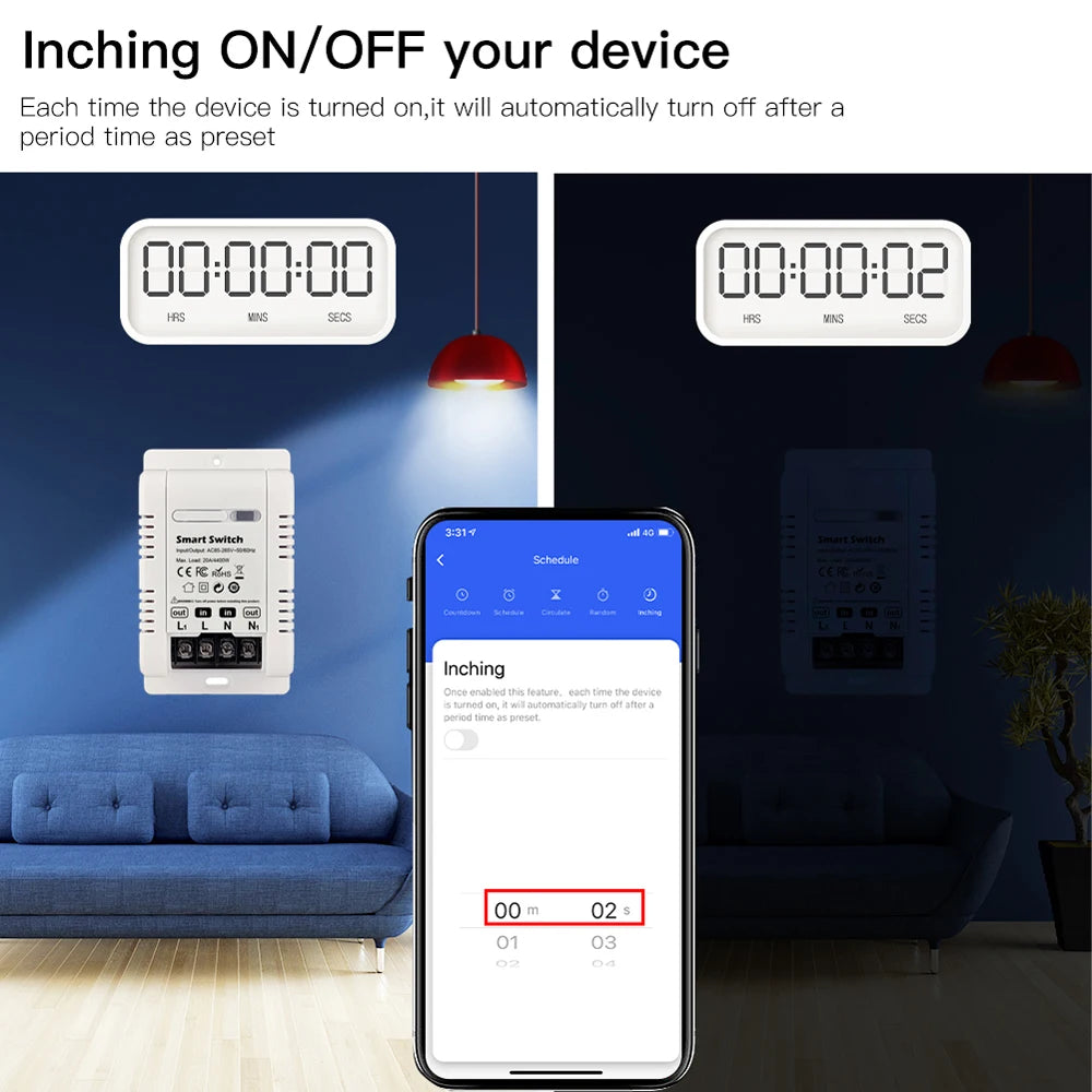 Tuya 20A Smart Switch Circuit Breaker APP Control Power Monitor Overload Protection Works with Alexa Google Home Siri