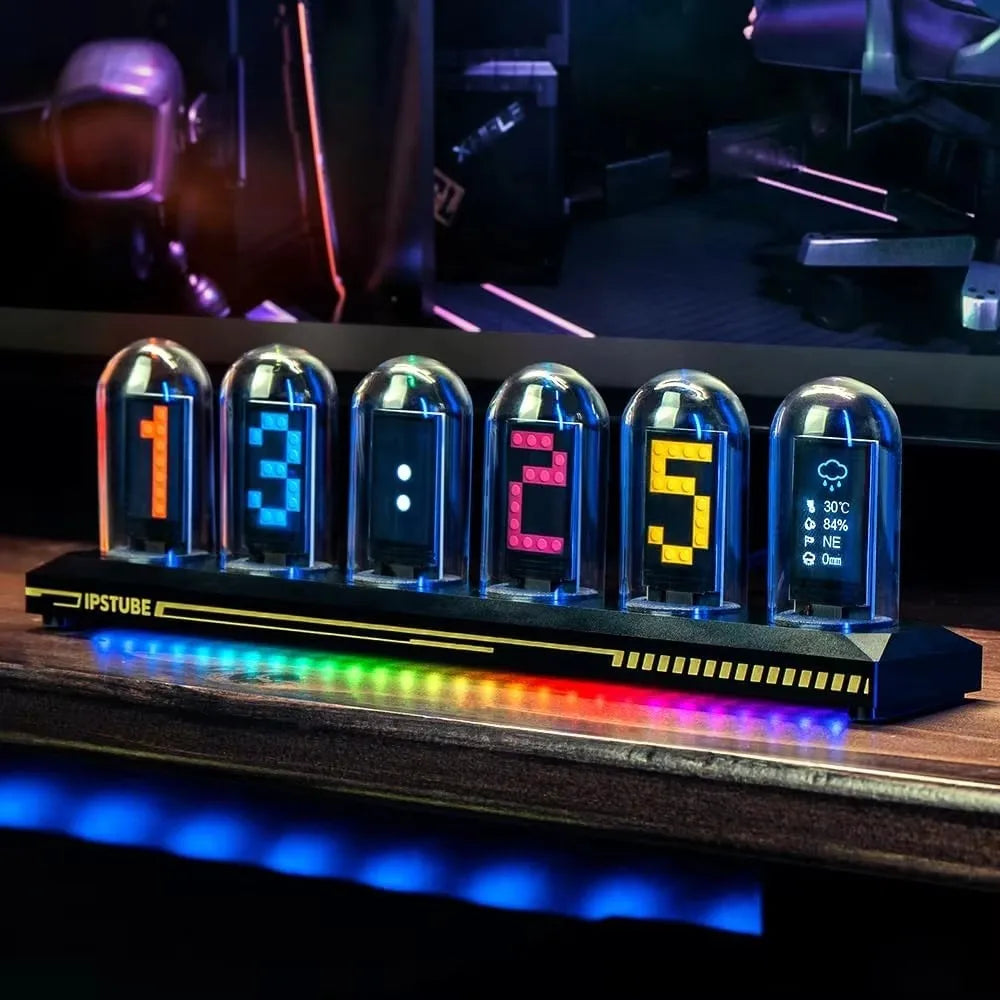 RGB Glow Tube Clock DIY LED Electronic Nightlights Silent Table lamp Digital Watch Decoration for Home Desktop Decoration