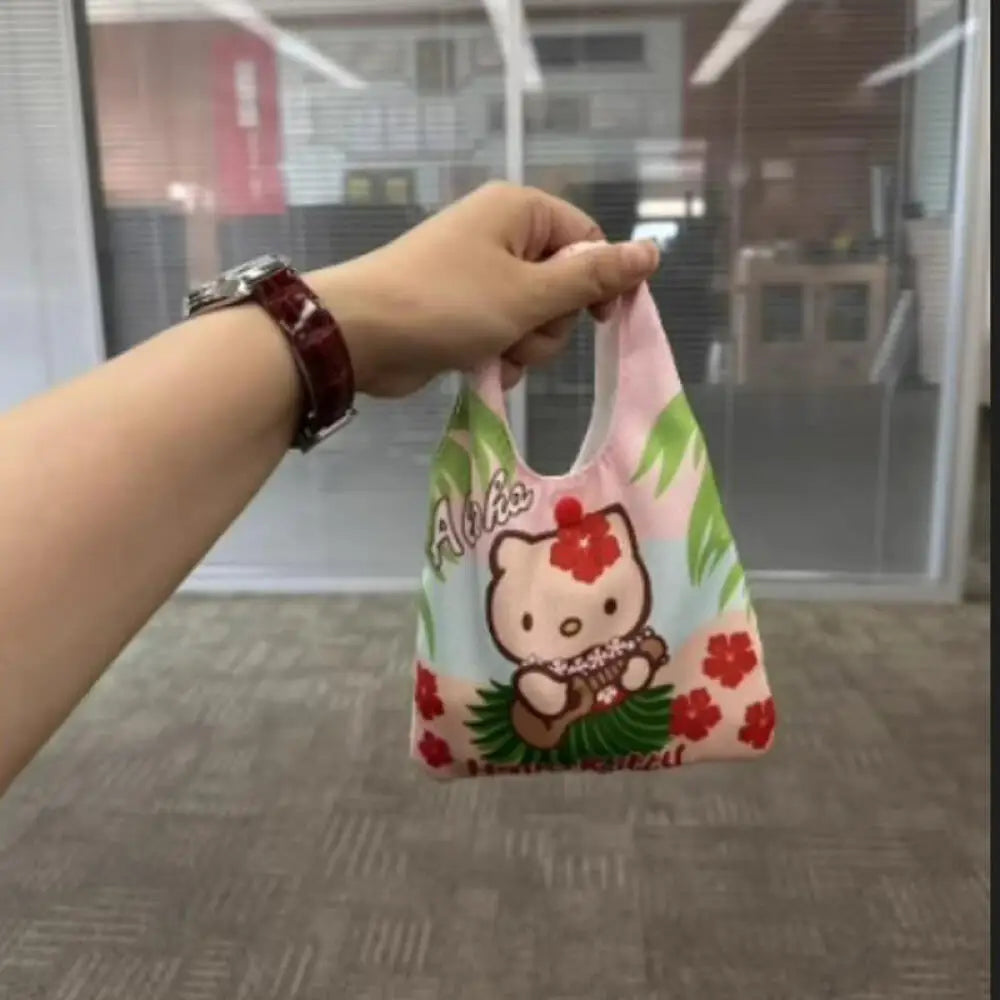 Sanrio Hello Kitty Handbag Canvas Handheld Coin Purse Portable Headphone Bags Cartoon Hawaii Kitty Cat Sundries Storage Bags