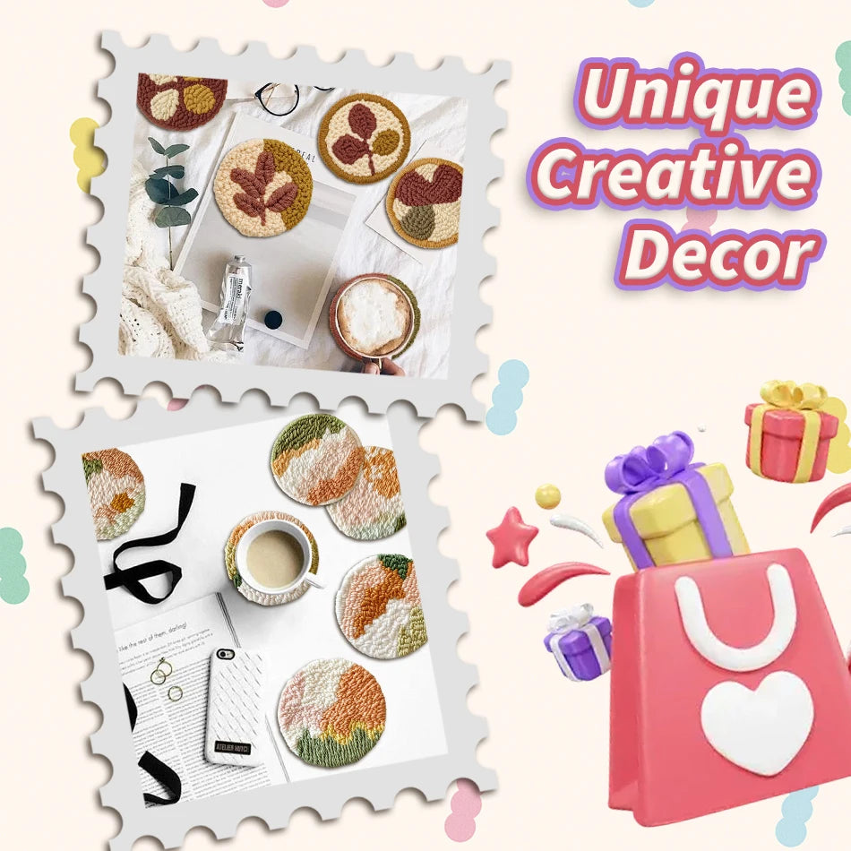 CHENISTORY 6Pcs Punch Needle Coasters Kit for Adults Funny Easy Art Punch Needle Embroidery Kit Christmas Gift Tufted Rug Pads
