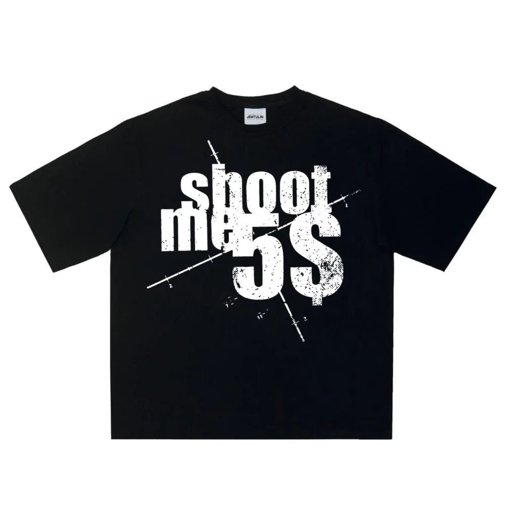 Harajuku Oversized Streetwear Men's Clothing SHOOTME5$ Graphic Print Tshirt Cotton Hip Hop Letter Short Sleeve Tops Tee Goth Y2k