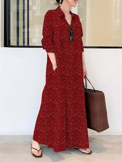 Bohemian Women Sundress Autumn Vintage Long Dress 2023 ZANZEA Lapel Floral Printed Long Sleeve Shirt Vestidos Robe Retro Kaftan