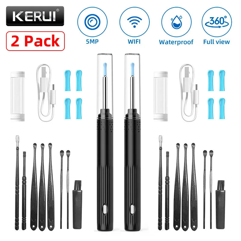 KERUI Smart Ear Wax Removal Ear Cleaner With Ear Cleaning Tool 5MP HD Camera Light Ear Wax Removal Kit Endoscope Otoscope