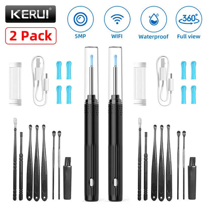 KERUI Smart Ear Wax Removal Ear Cleaner With Ear Cleaning Tool 5MP HD Camera Light Ear Wax Removal Kit Endoscope Otoscope