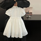 Girls Casual Dresses Floral White Puffy Sleeve Dress Flower Girl Clothes Kids Fairy Dress Summer Clothes for 2 To 7 Years