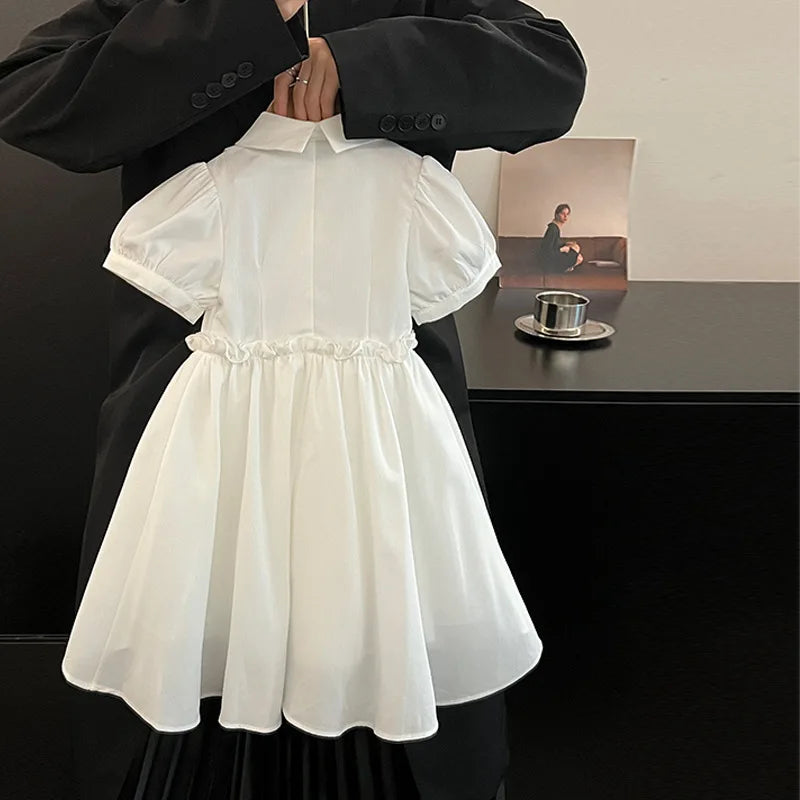 Girls Casual Dresses Floral White Puffy Sleeve Dress Flower Girl Clothes Kids Fairy Dress Summer Clothes for 2 To 7 Years